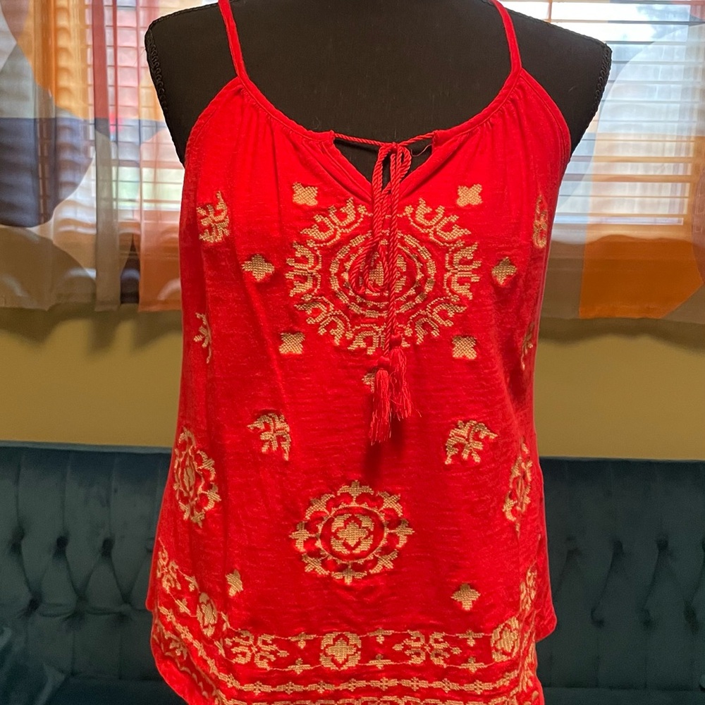 Red Embroidered Women's Top